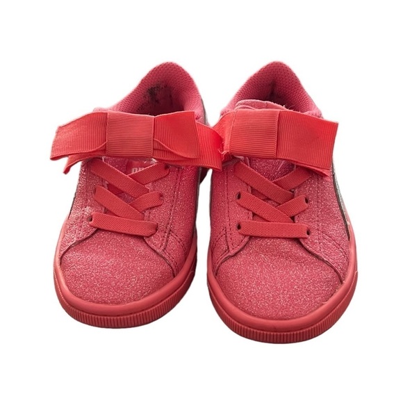 Puma Pink Silver Sparkle Bow Vikky V2 Ribbon Glitz Size 10.5 C Toddler Girl’s - Picture 3 of 9